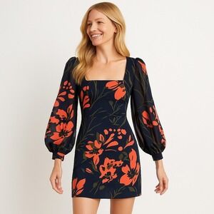 Anthropologie Hutch Sz 2 Elaine Mini Long Puff Sleeve Floral Boho Feminine Dress
